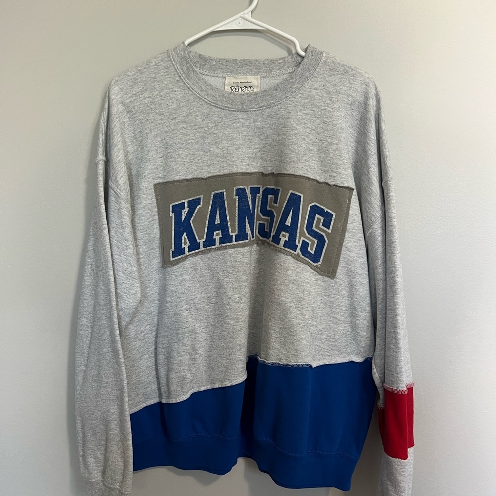 Kansas University Gray Crewneck with patches